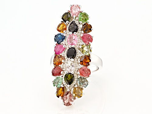 6.50ctw Multi-Tourmaline With .05ctw White Zircon Rhodium Over Sterling Silver Ring - Size 8