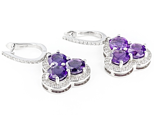 5.25ctw African Amethyst And 1.25ctw White Zircon Rhodium Over Sterling Silver Dangle Earrings