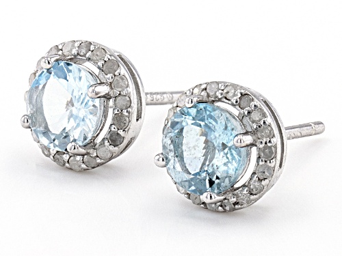 0.90ctw Aquamarine With 0.15ctw White Diamond Rhodium Over Sterling Silver Stud Earrings