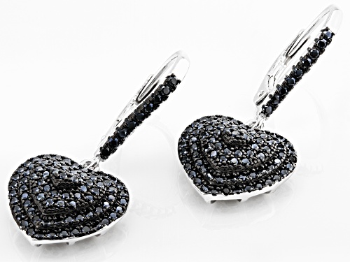 1.00ctw Round Black Spinel Rhodium Over Sterling Silver Heart Earrings