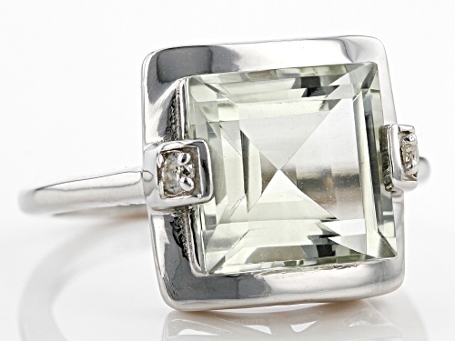 3.90ct Prasiolite With 0.10ctw White Topaz Rhodium Over Sterling Silver Ring - Size 8