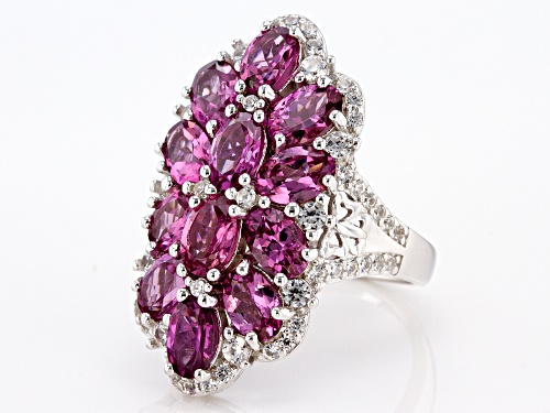 4.50ctw Oval Blush Color Garnet With 0.93ctw White Zircon Rhodium Over Sterling Silver Ring - Size 5