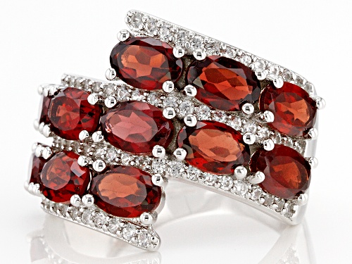 6.00ctw Vermelho Garnet™ With 0.75ctw White Zircon Rhodium Over Sterling Silver Bypass Ring - Size 7