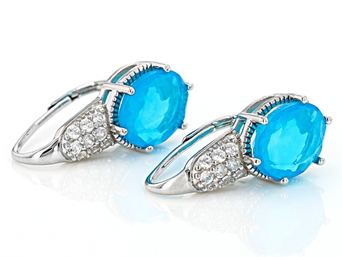 2.50ctw Paraiba Blue Color Opal With 0.40ctw White Zircon Rhodium Over Sterling Silver Earrings