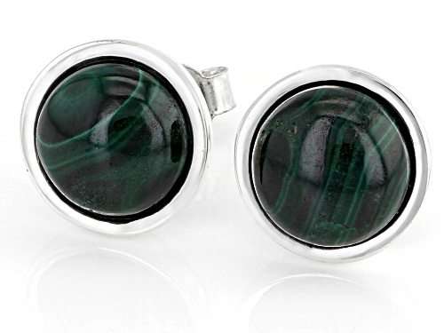 10mm Round Cabochon Malachite Sterling Silver Stud Earrings