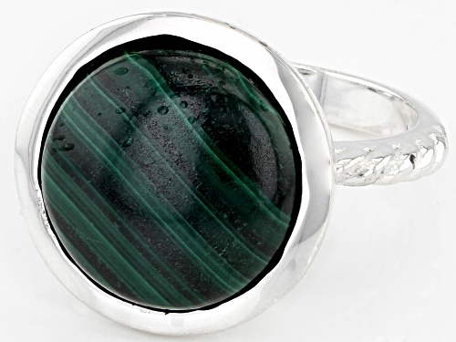 15mm Cabochon Malachite Sterling Silver Ring - Size 8
