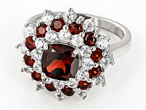 2.56ctw Vermelho Garnet™ With 1.55ctw White Zircon Rhodium Over Sterling Silver Cluster Ring - Size 8