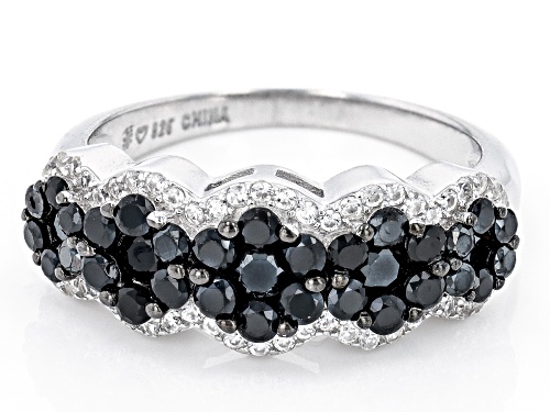 0.40ctw White Zircon With 1.20ctw Black Spinel Rhodium Over Sterling Silver Ring - Size 7