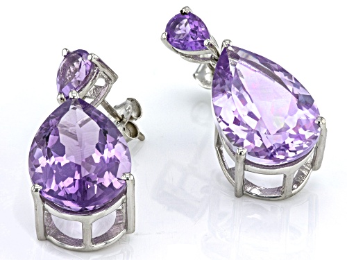 18.80ctw Brazilian Amethyst Platinum Over Sterling Silver Dangle Earrings