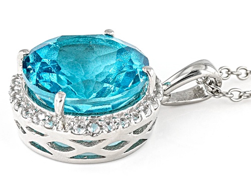 5.00ct Paraiba Blue Color Topaz And 0.25ctw White Topaz Platinum Over Silver Pendant With Chain