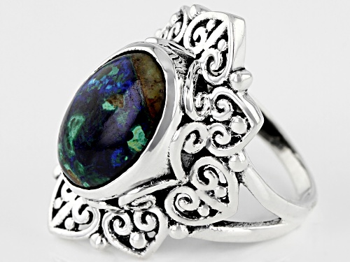 10x14mm Oval Cabochon Azurmalachite Sterling Silver Solitaire Ring - Size 7