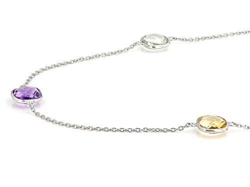 27.00ctw Multi-Color Multi-Gemstone Rhodium Over Sterling Silver Station Necklace - Size 36