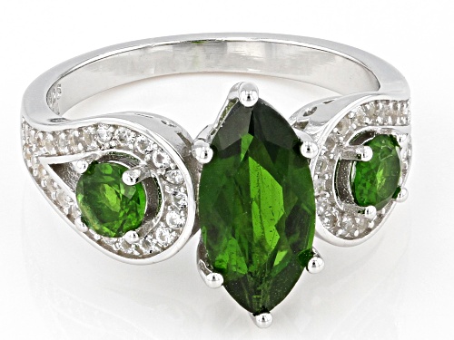 2.15ctw Chrome Diopside With 0.38ctw White Zircon Rhodium Over Sterling Silver Ring - Size 6