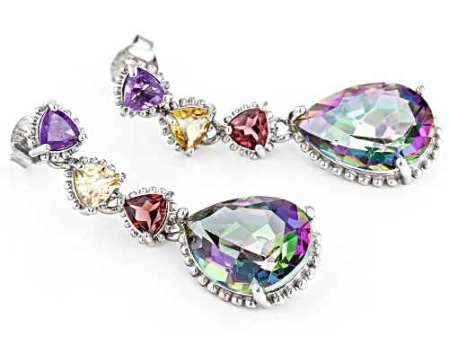 5.81ctw Amethyst With Citrine, Vermelho Garnet™, Multi-Color Quartz Rhodium Over Silver Earrings
