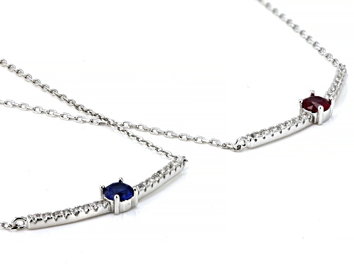 1.06ctw Lab Ruby & Lab Blue Spinel With Lab Sapphire Rhodium Over Sterling Silver Necklace Set - Size 18