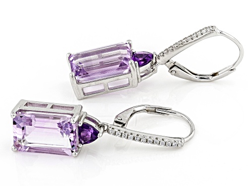 8.09ctw Amethyst With 0.19ctw White Zircon Rhodium Over Sterling Silver Dangle Earrings