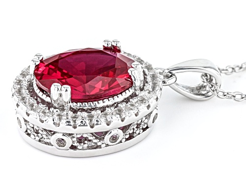 3.44ctw Lab Created Ruby With Lab Created White Sapphire Rhodium Over Silver Pendant With Chain