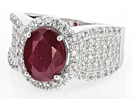 3.00ct Mahaleo(R) Ruby With 1.35ctw White Zircon Rhodium Over Sterling Silver Ring - Size 6