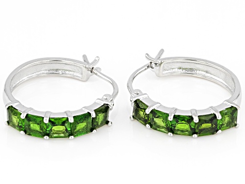 3.10ctw Square Chrome Diopside Rhodium Over Sterling Silver Hoop Earrings