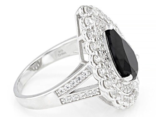 3.20ctw Pear Black Spinel With 1.85ctw Round White Zircon Rhodium Over Sterling Silver Ring - Size 7
