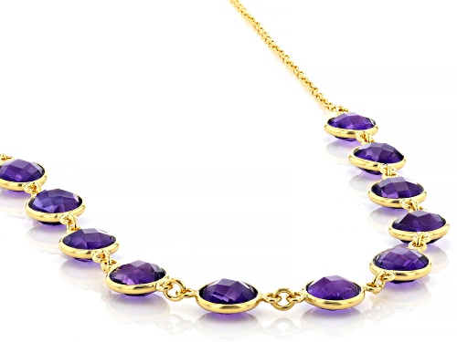 15.30ctw Round African Amethyst 18k Yellow Gold Over Sterling Silver Necklace - Size 18