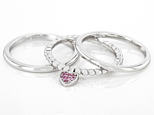 0.05ctw Round Lab Created Pink Sapphire Rhodium Over Sterling Silver Ring Set of 3 - Size 6
