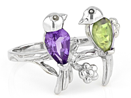 0.45ct Amethyst And 0.45ctw Manchurian Peridot™ Rhodium Over Sterling Silver 