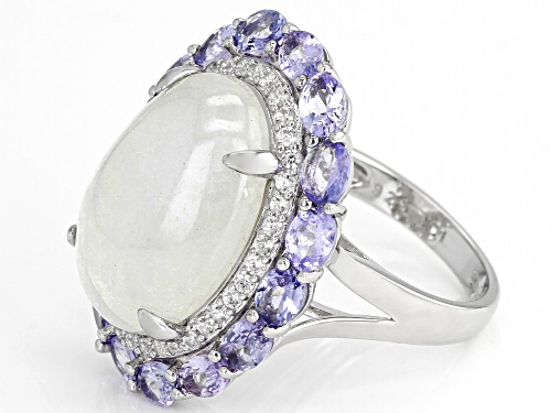 18x13mm Rainbow Moonstone With 4.03ctw Tanzanite And White Zircon Rhodium Over Sterling Silver Ring - Size 8