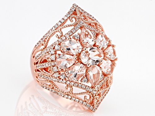 3.01ctw Morganite With 1.48ctw White Zircon 18k Rose Gold Over Sterling Silver Ring - Size 6