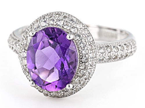 2.21ct African Amethyst With 0.70ctw White Zircon Rhodium Over Sterling Silver Ring - Size 8