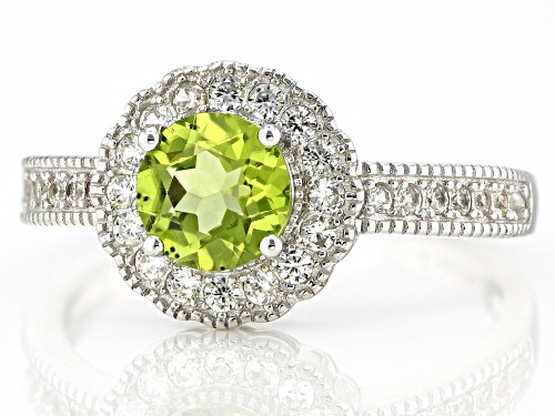 0.80ct Manchurian Peridot™ With 0.39ctw White Zircon Rhodium Over Sterling Silver Ring - Size 10