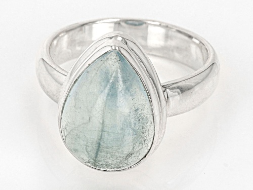 14x10mm Pear Dreamy Aquamarine Sterling Silver Solitaire Ring - Size 7
