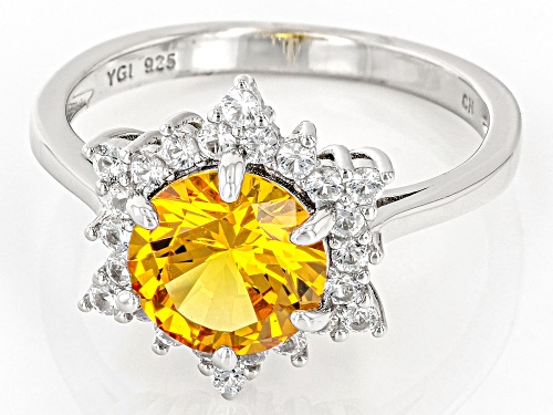 2.02ct Lab Created Yellow Sapphire And 0.48ctw Lab Created White Sapphire Rhodium Over Silver Ring - Size 8