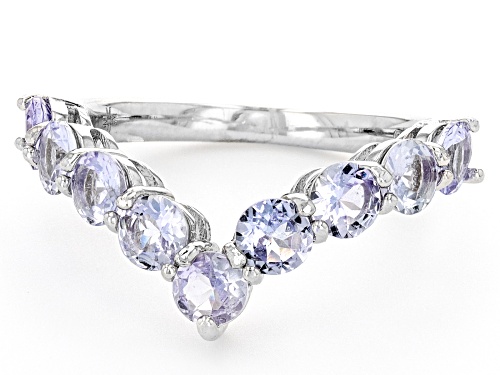 2.50ctw Round Tanzanite Rhodium Over Sterling Silver Chevron Band Ring - Size 7