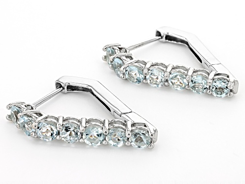 3.0ctw Round Aquamarine Rhodium Over Sterling Silver Earrings