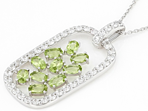 3.65ctw Manchurian™ Peridot With 0.75ctw White Zircon Rhodium Over Silver Pendant With Chain