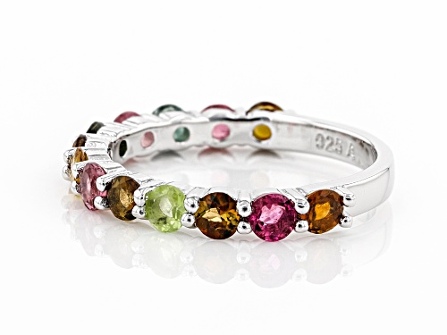 1.45ctw 3mm Round Multi Color Tourmaline Rhodium Over Sterling Silver Ring - Size 7
