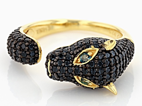 1.44ctw Black Spinel with 0.08ctw London Blue Topaz 18k Yellow Gold Over Silver Panther Ring - Size 6