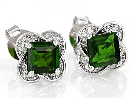 1.70ctw Square Cushion Chrome Diopside With 0.25ctw White Zircon Rhodium Over Silver Earrings