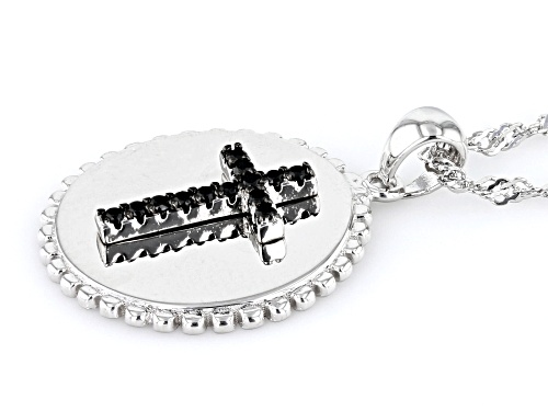 0.15ctw Round Black Spinel Rhodium Over Sterling Silver Pendant With Chain