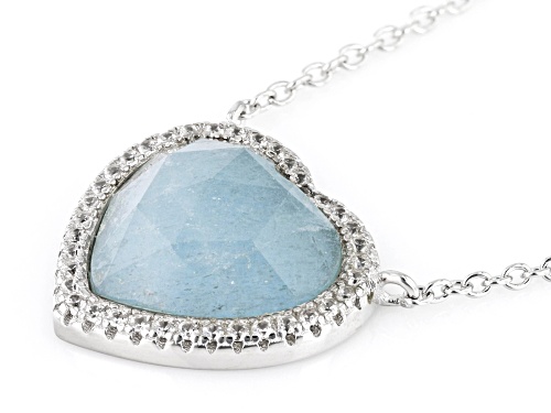 12mm Heart Shape Dreamy Aquamarine With 0.13ctw White Zircon Platinum Over Sterling Silver Necklace - Size 16