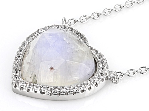 12mm Heart Shape Rainbow Moonstone With 0.13ctw White Zircon Platinum Over Sterling Silver Necklace - Size 16