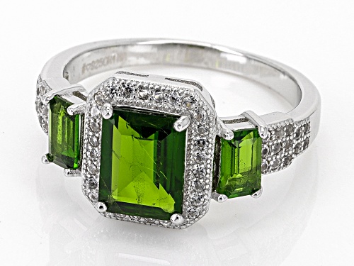 1.94ctw Rectangular Octagonal Chrome Diopside with 0.44ctw White Zircon Rhodium Over Silver Ring - Size 6