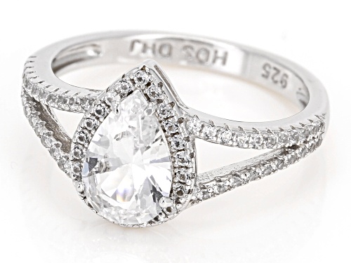 1.75ctw Pear Shape Lab Created White Sapphire Rhodium Over Sterling Silver Ring - Size 9