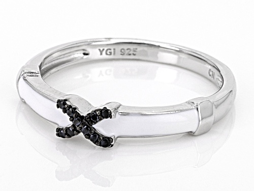 0.06ctw Round Black Spinel Rhodium Over Sterling Silver Ring - Size 8