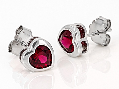 1.63ctw Red Lab Created Ruby Rhodium Over Sterling Silver Heart Earrings