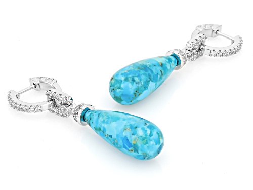 25x10mm Blue Turquoise With 1.68ctw White Zircon Rhodium Over Sterling Silver Earrings