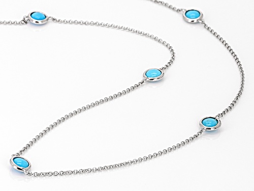 6mm Round Blue Kingman Turquoise Rhodium Over Sterling Silver Necklace - Size 24
