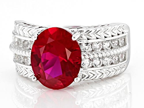 3.75ctw Lab Created Ruby with 0.60ctw Lab White Sapphire Rhodium Over Sterling Silver Ring - Size 6