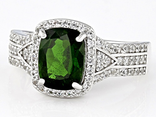 1.80ct Chrome Diopside with 0.68ctw White Zircon Rhodium Over Sterling Silver Ring - Size 10